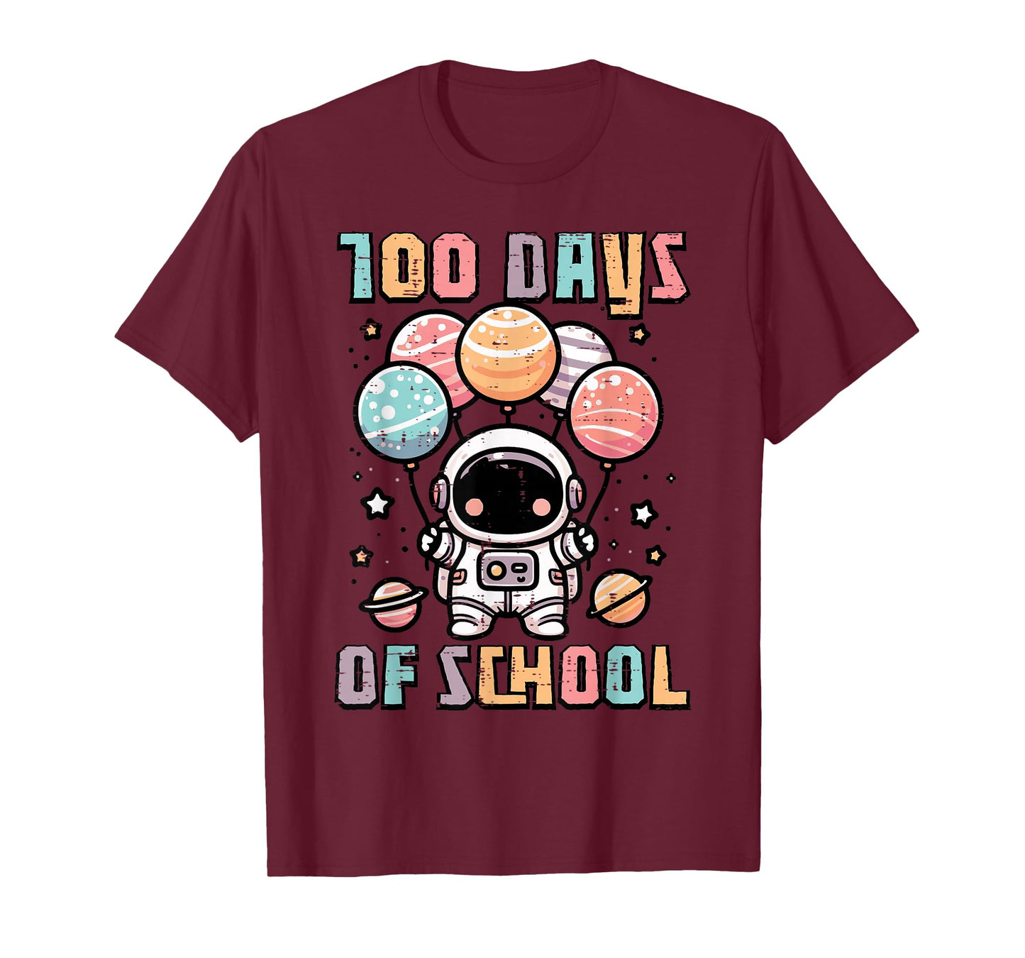 100 Days of School Astronaut Planets Balloon 100th Day Kids T-Shirt