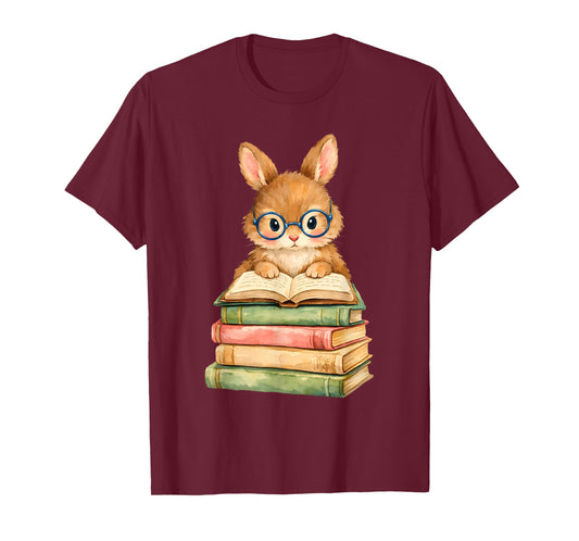 Reading Bunny Rabbit Glasses Book Bookworm Teacher Women T-Shirt