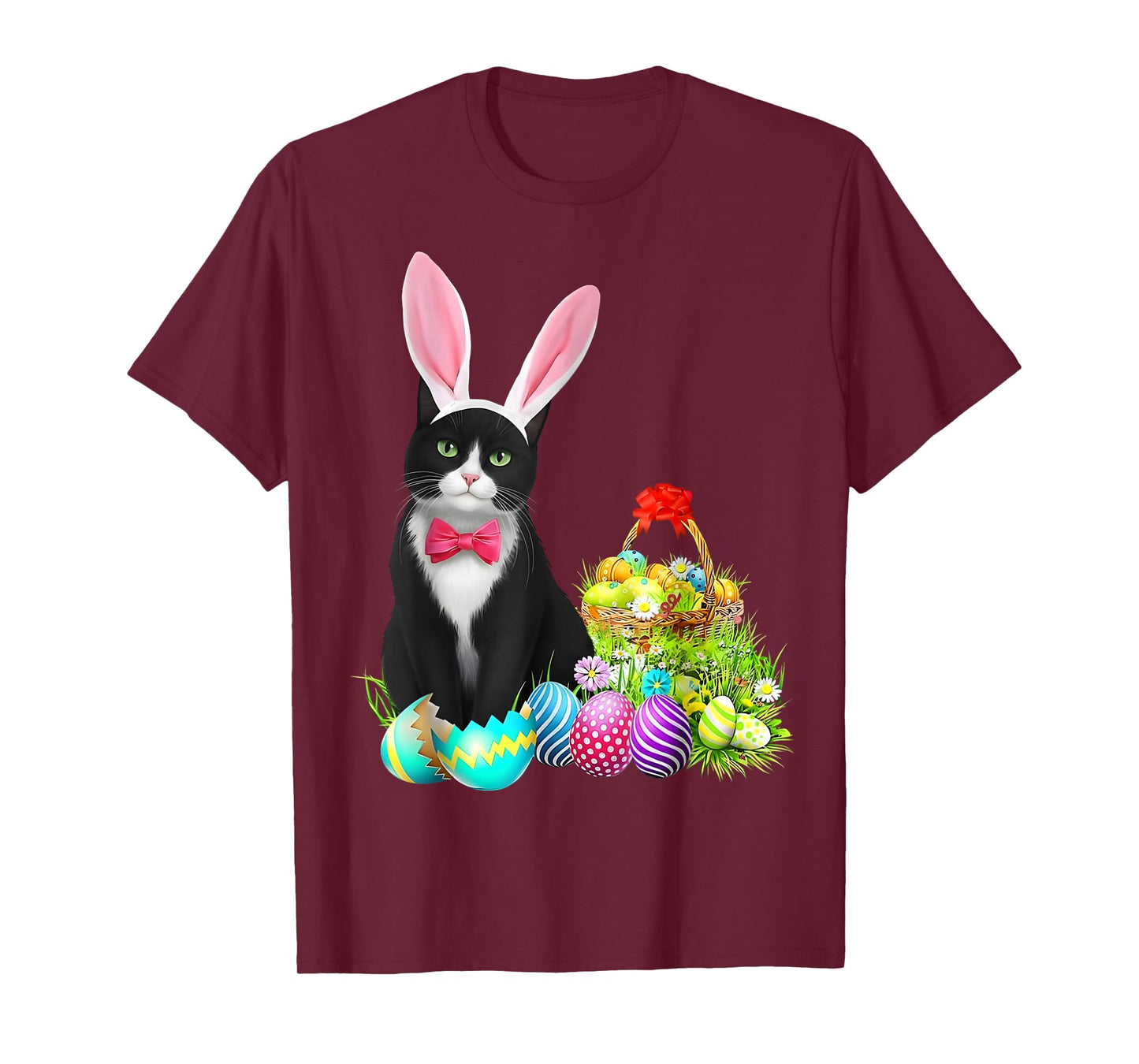 Easter Rabbit Cat Bunny Ears Eggs Happy Easter Day Men Women T-Shirt
