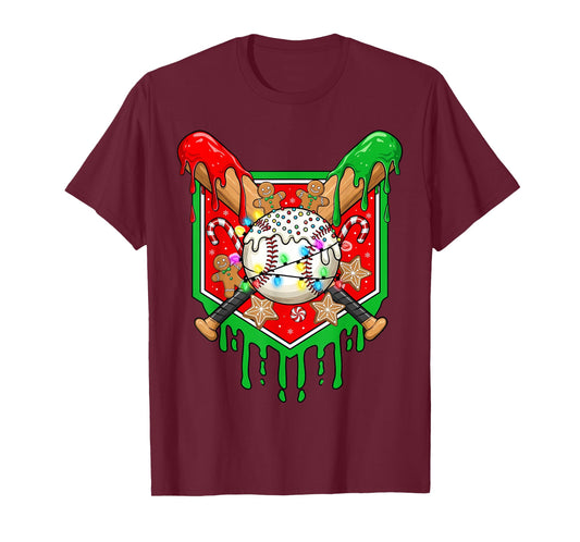 Christmas Baseball Drip for Boys Ice Cream Drip Baseball T-Shirt