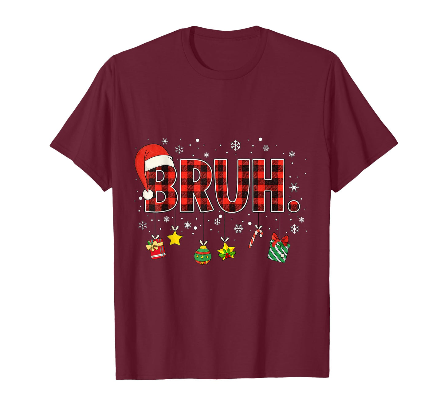 Bruh Funny Christmas Red Plaid Teens Boys Kids Xmas Pajamas T-Shirt