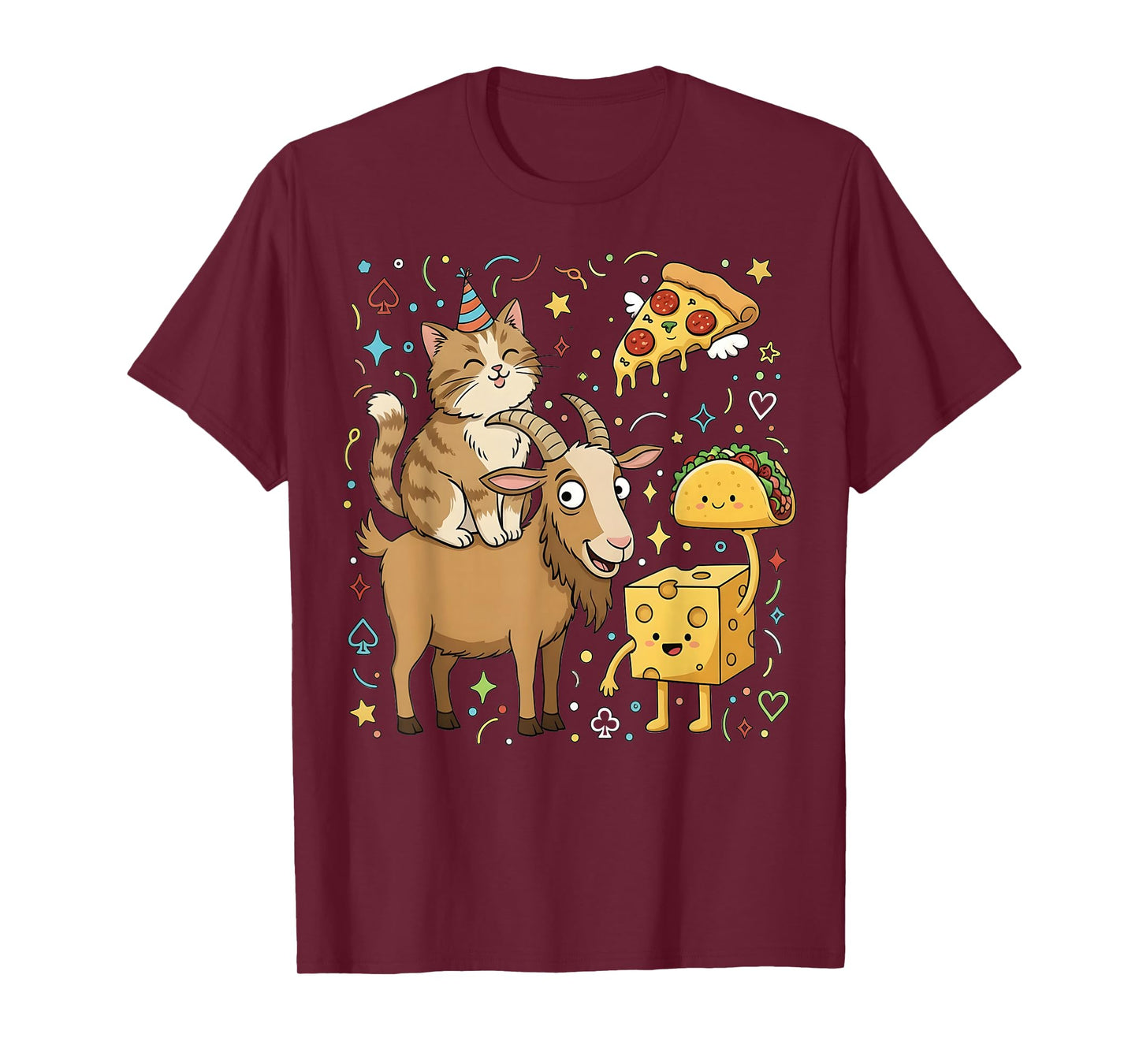 Taco Cat Goat Cartoon | Funny Goat Cheese Pizza Game Player T-Shirt