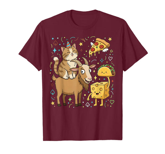 Taco Cat Goat Cartoon | Funny Goat Cheese Pizza Game Player T-Shirt