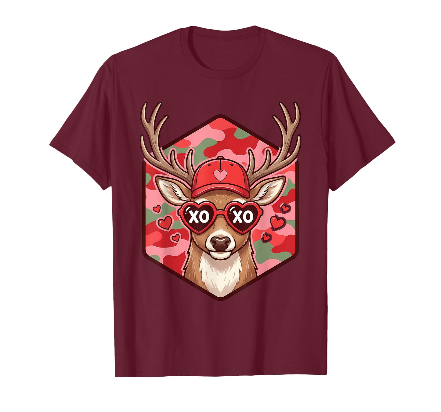 Retro Funny Boys Valentines Day Hunting Deer Camo Kids Men T-Shirt