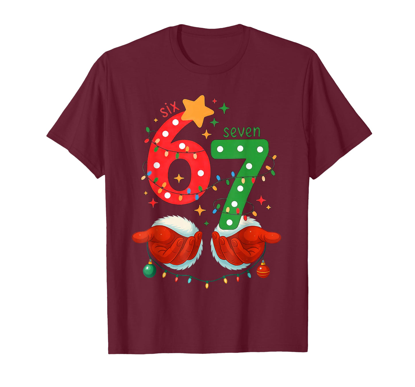 Funny Six Seven 6 7 Meme Christmas Family Xmas Santa 67 T-Shirt