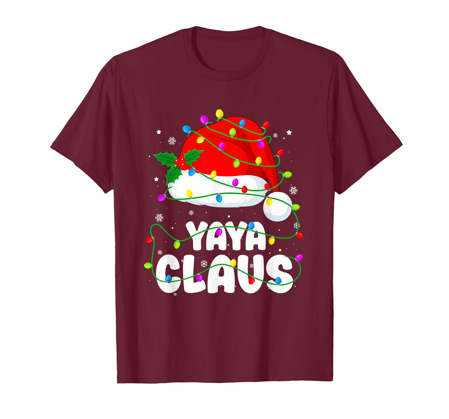 Yaya Claus Funny Christmas Santa Hat Lights Pajama Xmas T-Shirt