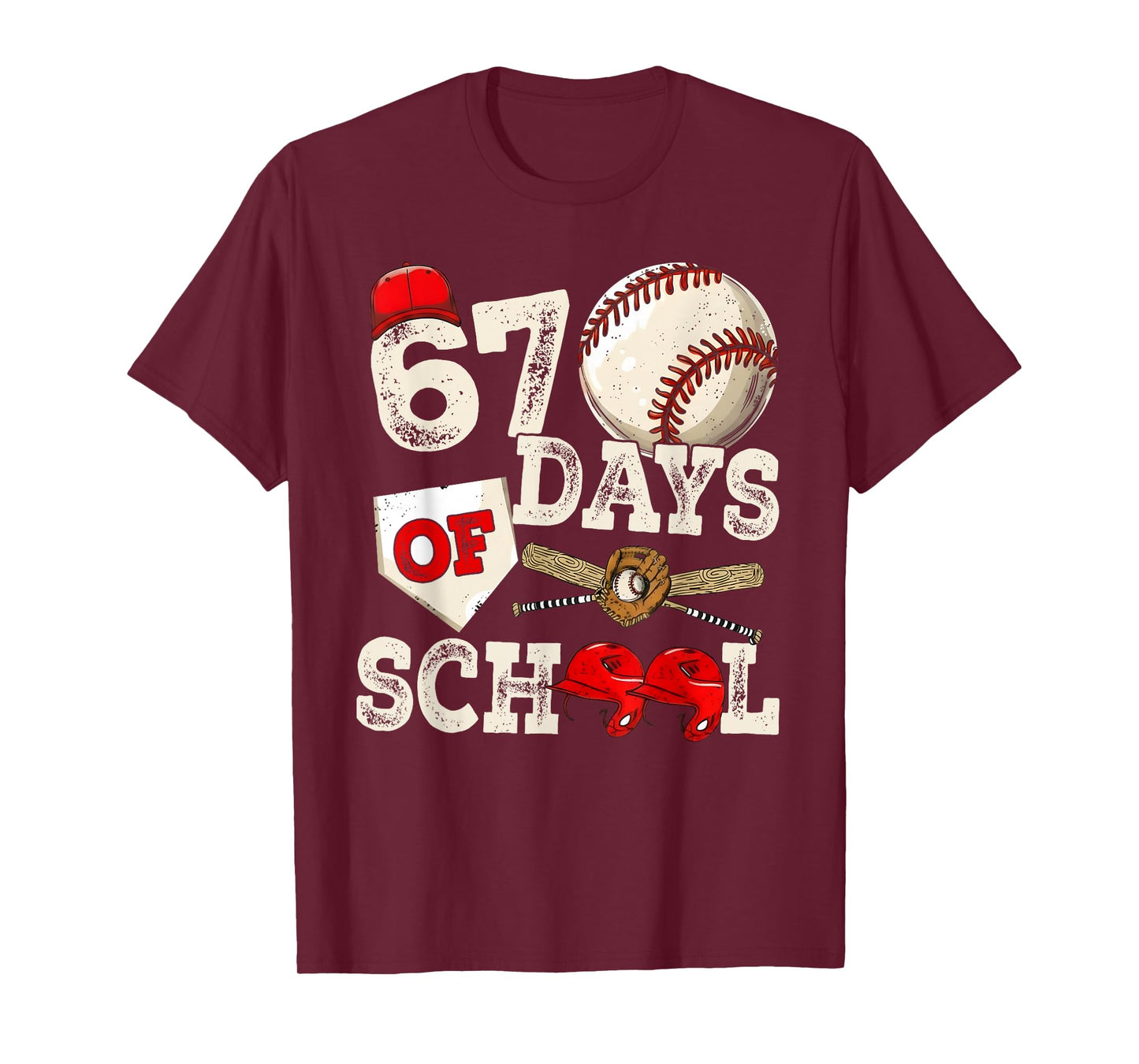 67 Days of School 67th Day Funny Baseball Meme Men Boys Kids T-Shirt