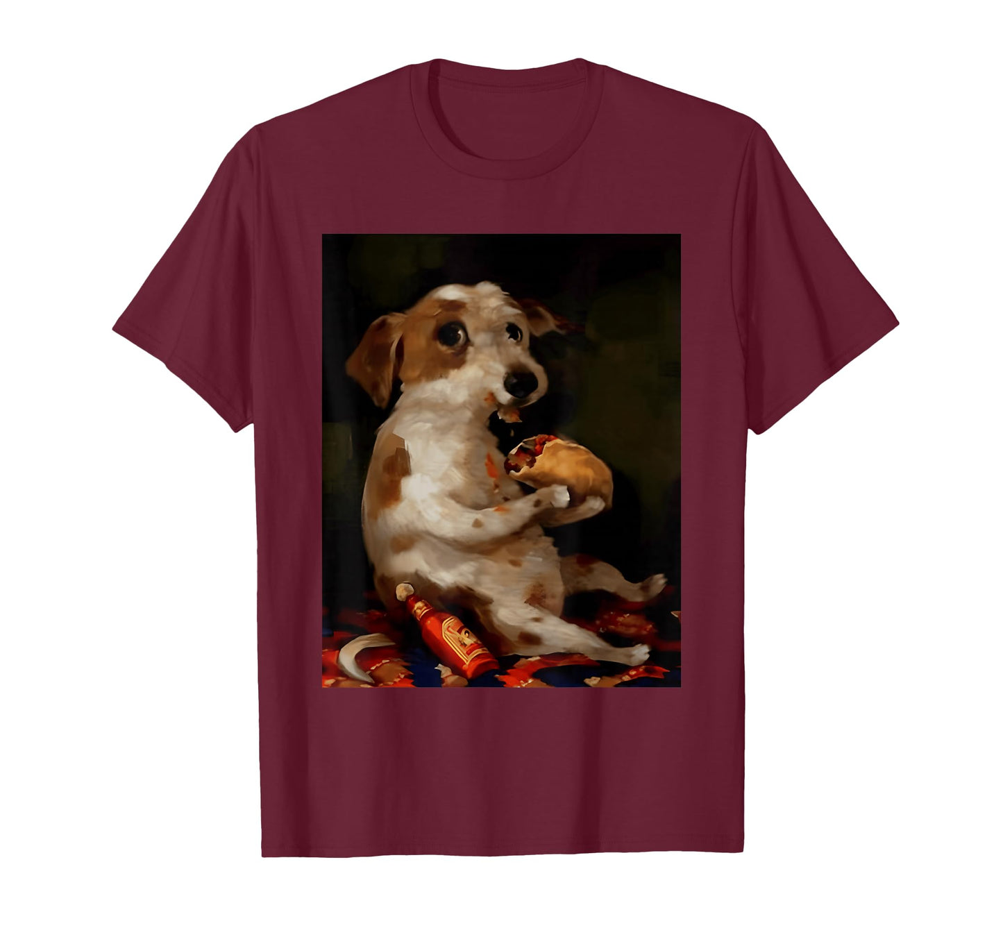 Funny Dog Chill with Taco Vintage Oil Painting Men Women T-Shirt