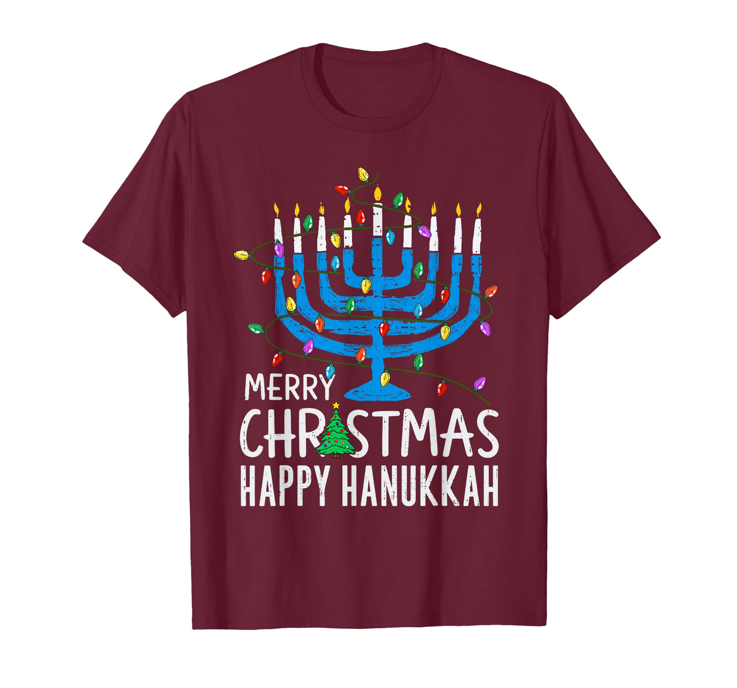 Merry Christmas Happy Hanukkah Jewish Menorah Chanukah Pjm T-Shirt