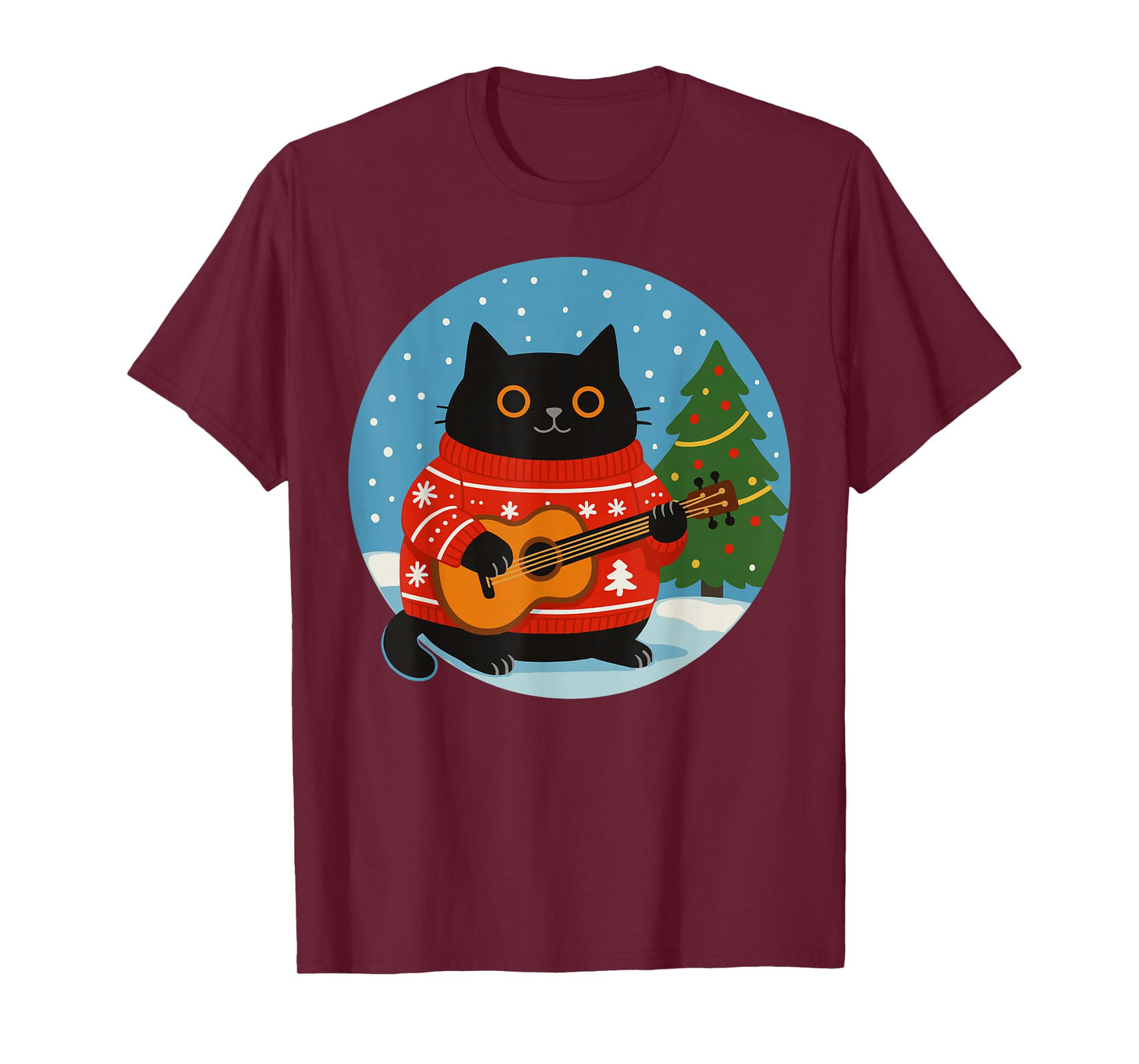 Meowy Christmas Guitar Player Men Women Kids Cat Christmas T-Shirt