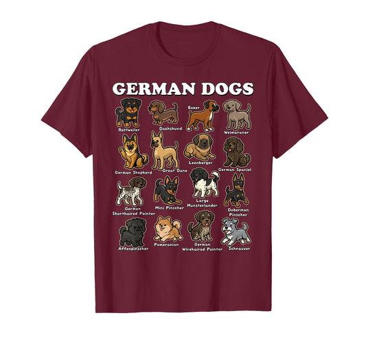 German Dogs Breed Chart Cute German Dog Breeds Cartoon T-Shirt