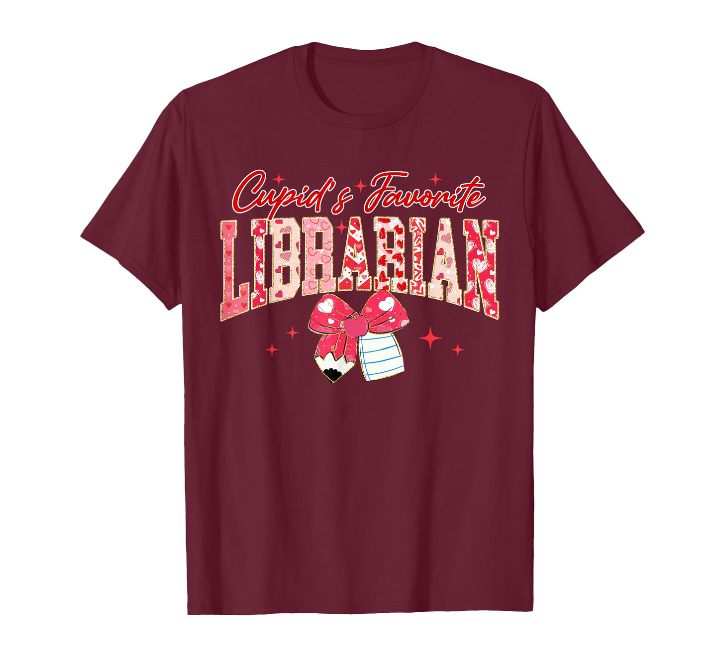 Groovy Cupid's Favorite Librarian Pencil Bow Valentines Day T-Shirt