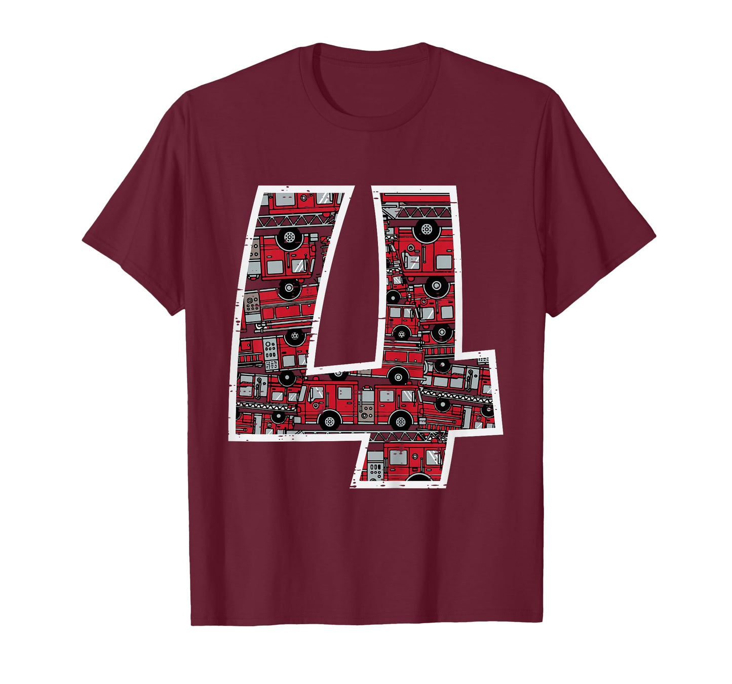 Kids 4th Birthday 4 Firetrucks Firefighter Fireman Bday Boys Kids T-Shirt
