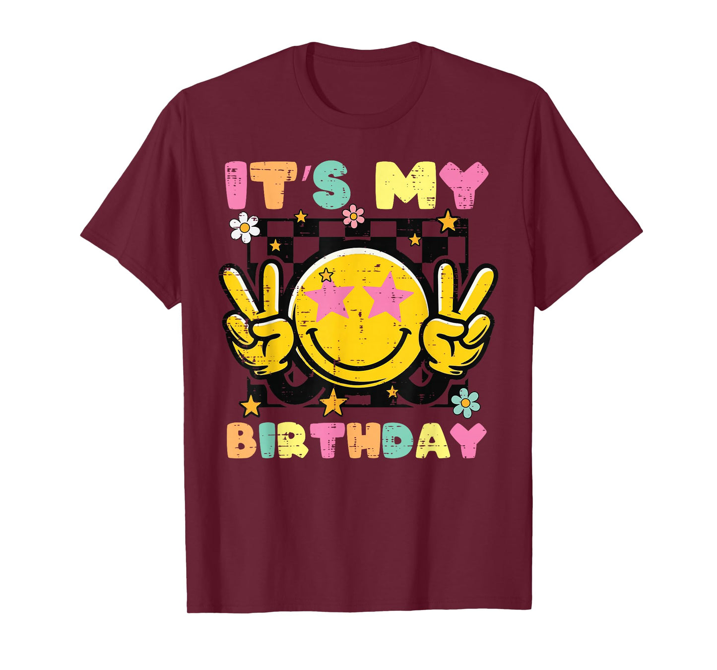 Its My Birthday Smile Happy Peace Retro Groovy Women Men Kid T-Shirt