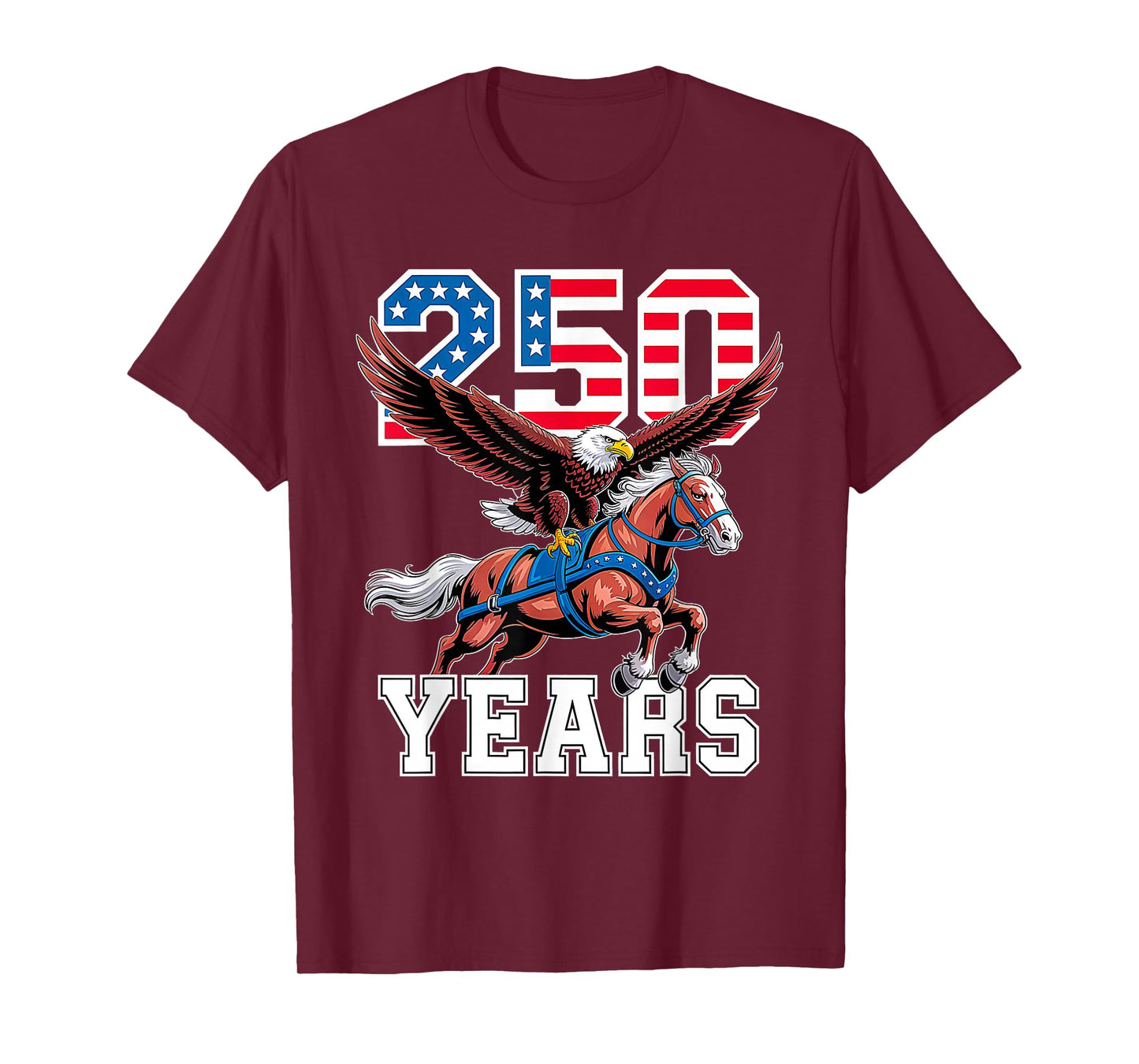 Retro USA 250th Anniversary Bald Eagle and Clydesdale Horse T-Shirt
