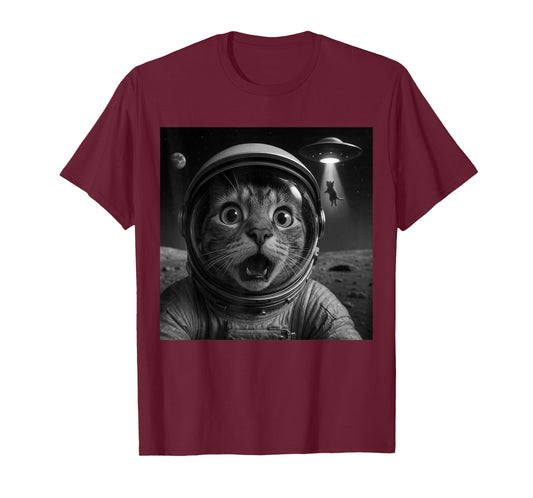 Astronaut Cat Selfie UFO Alien T-Shirt