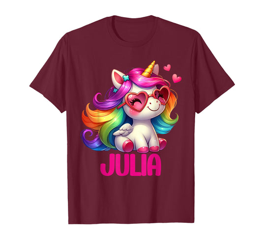 Julia Personalized Name Colorful Unicorn Women Girls T-Shirt