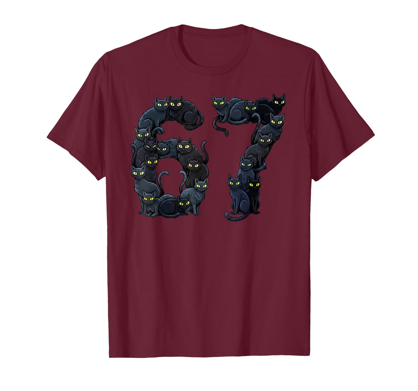 Funny Black Cats 6 7 Meme Six Seven Love Night Cats T-Shirt