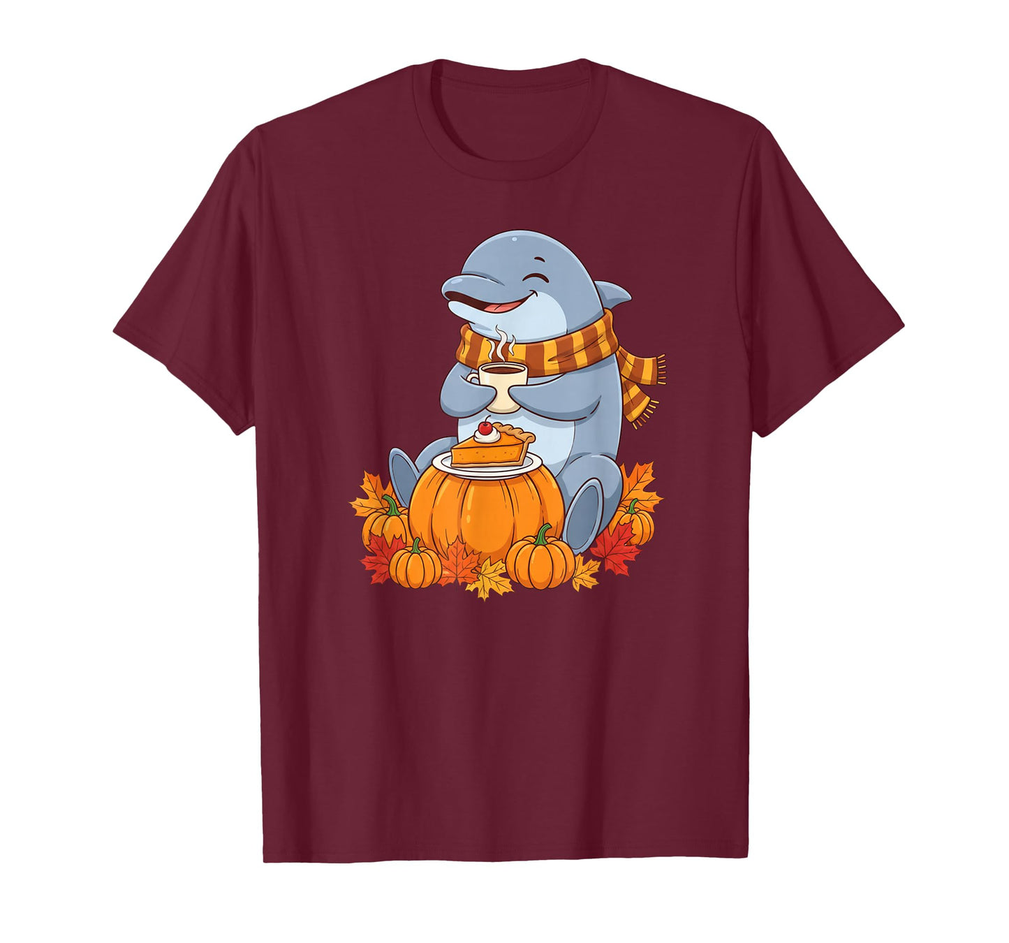 Funny Dolphin Coffee Autumn Thanksgiving Womens Mens Kids T-Shirt