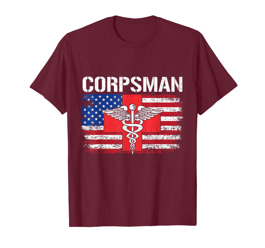 Hospital Corpsman Flag American USA Military Veteran T-Shirt