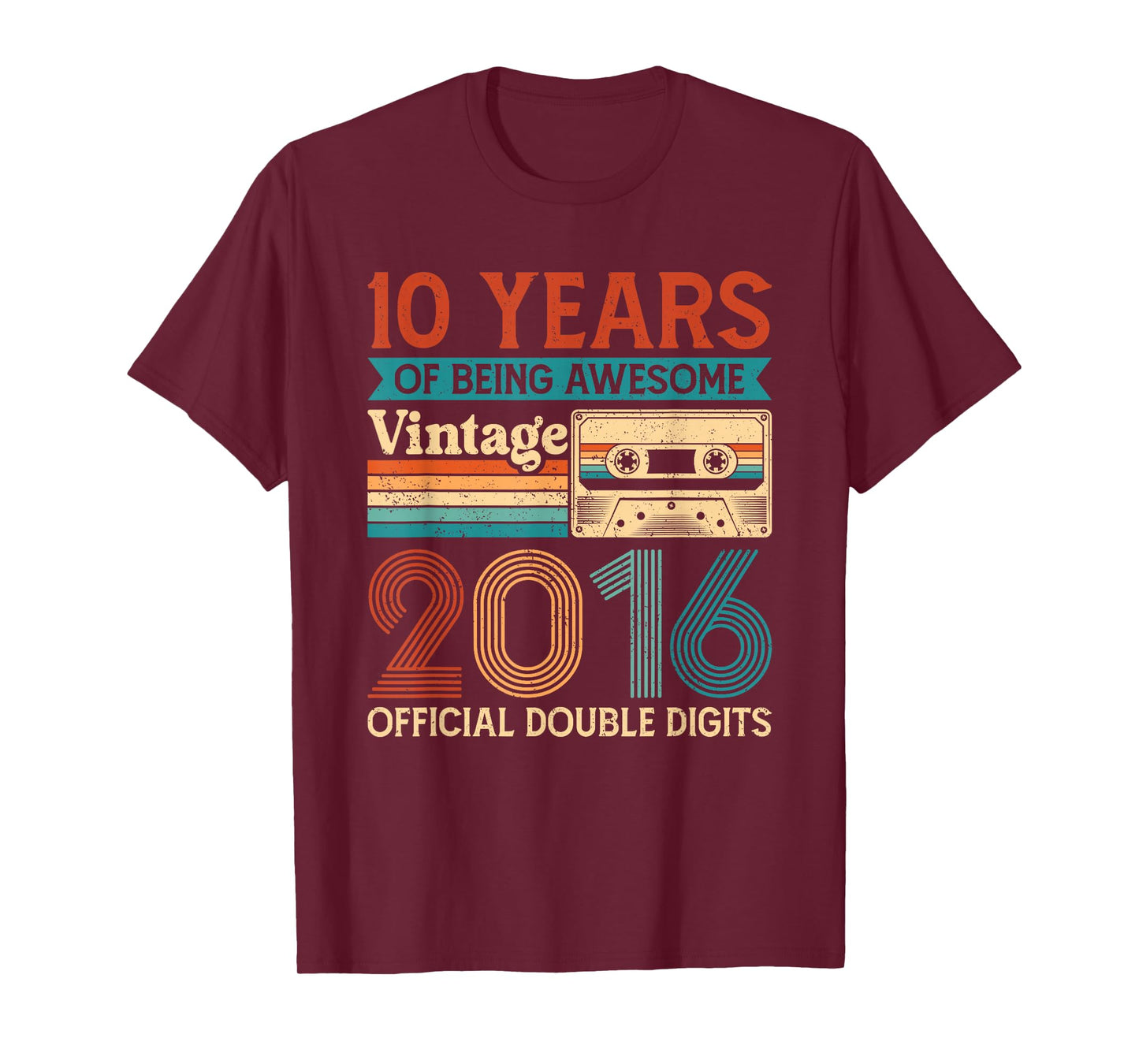 Vintage 2016 Official Double Digits 10yrs Old 10th Birthday T-Shirt