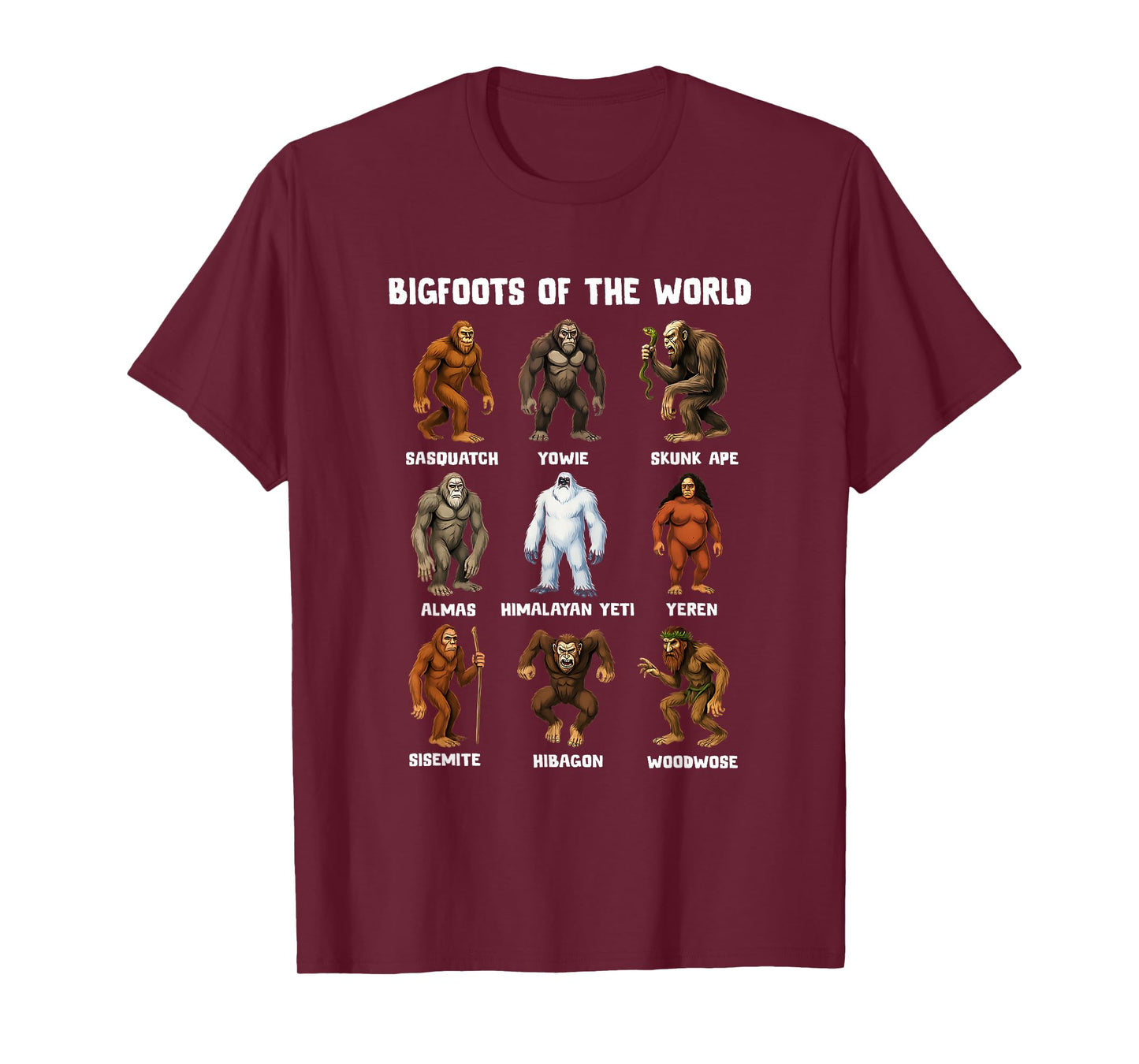 Bigfoots of The World Funny Sasquatch Men Women Gift T-Shirt