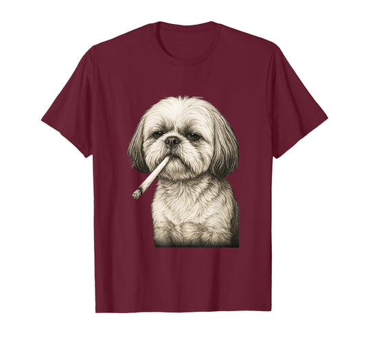 Funny Smoking Shih Tzu Cigarette Gen Z Dog Meme Graphic T-Shirt