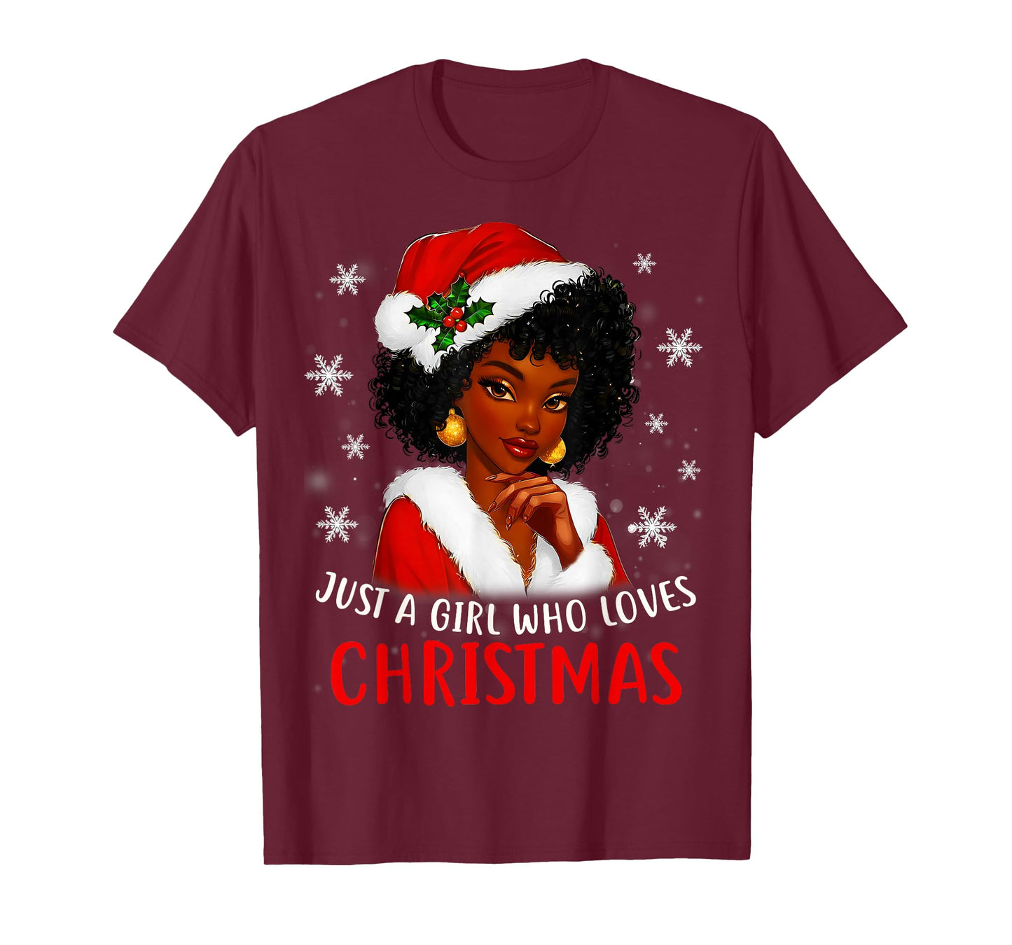 African American Woman Santa Just A Girl Who Loves Christmas T-Shirt