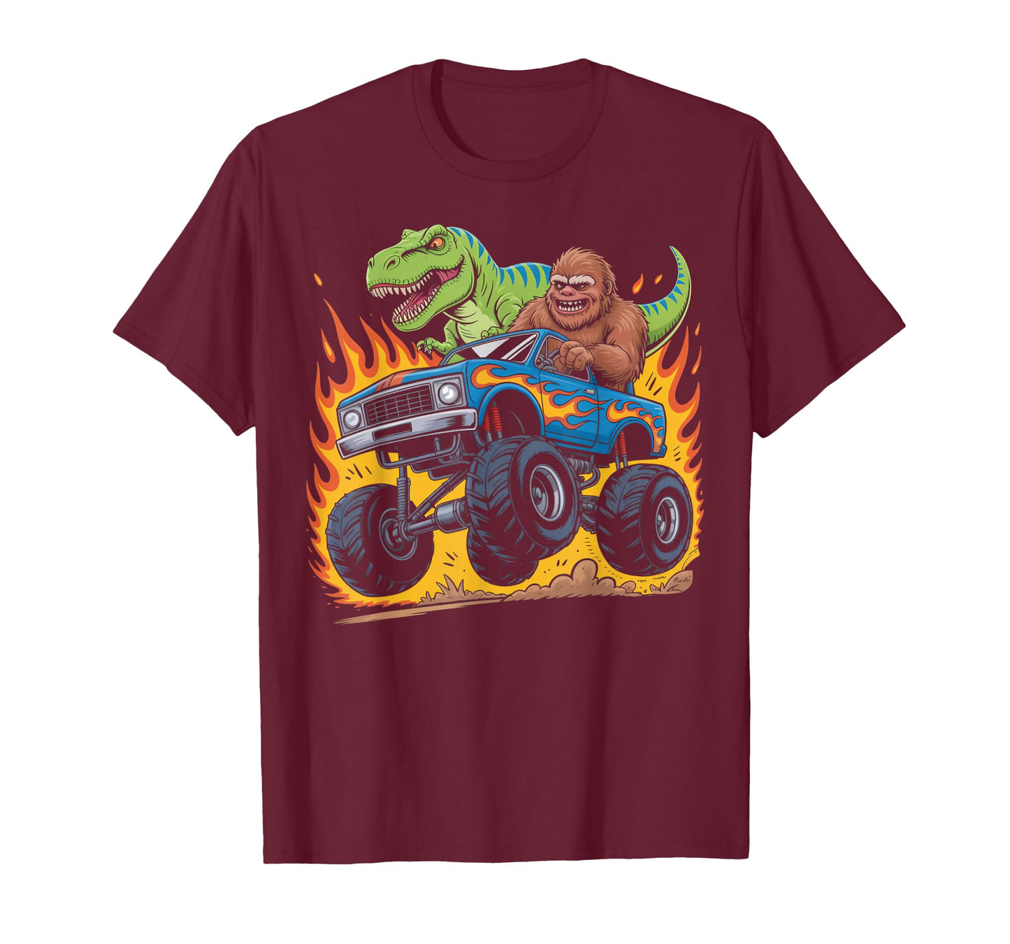 Funny Bigfoot Sasquatch Dino Trex Monster Truck Dinosaur T-Shirt