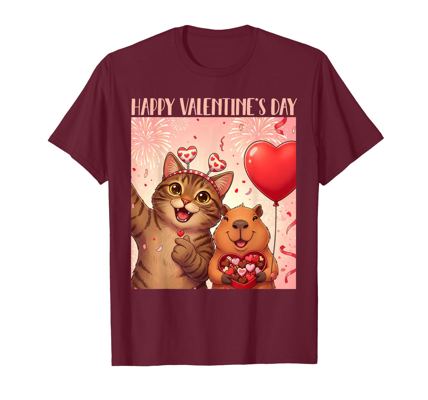 Happy Valentines 2026 Cute Cat Capybara Party Art T-Shirt