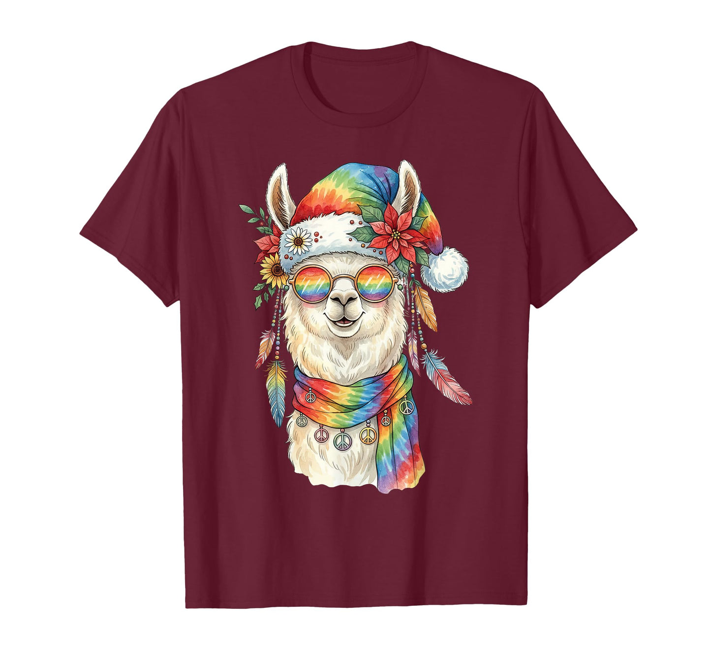Gypsy Santa Llama Tie Dye Hippie Groovy Christmas T-Shirt