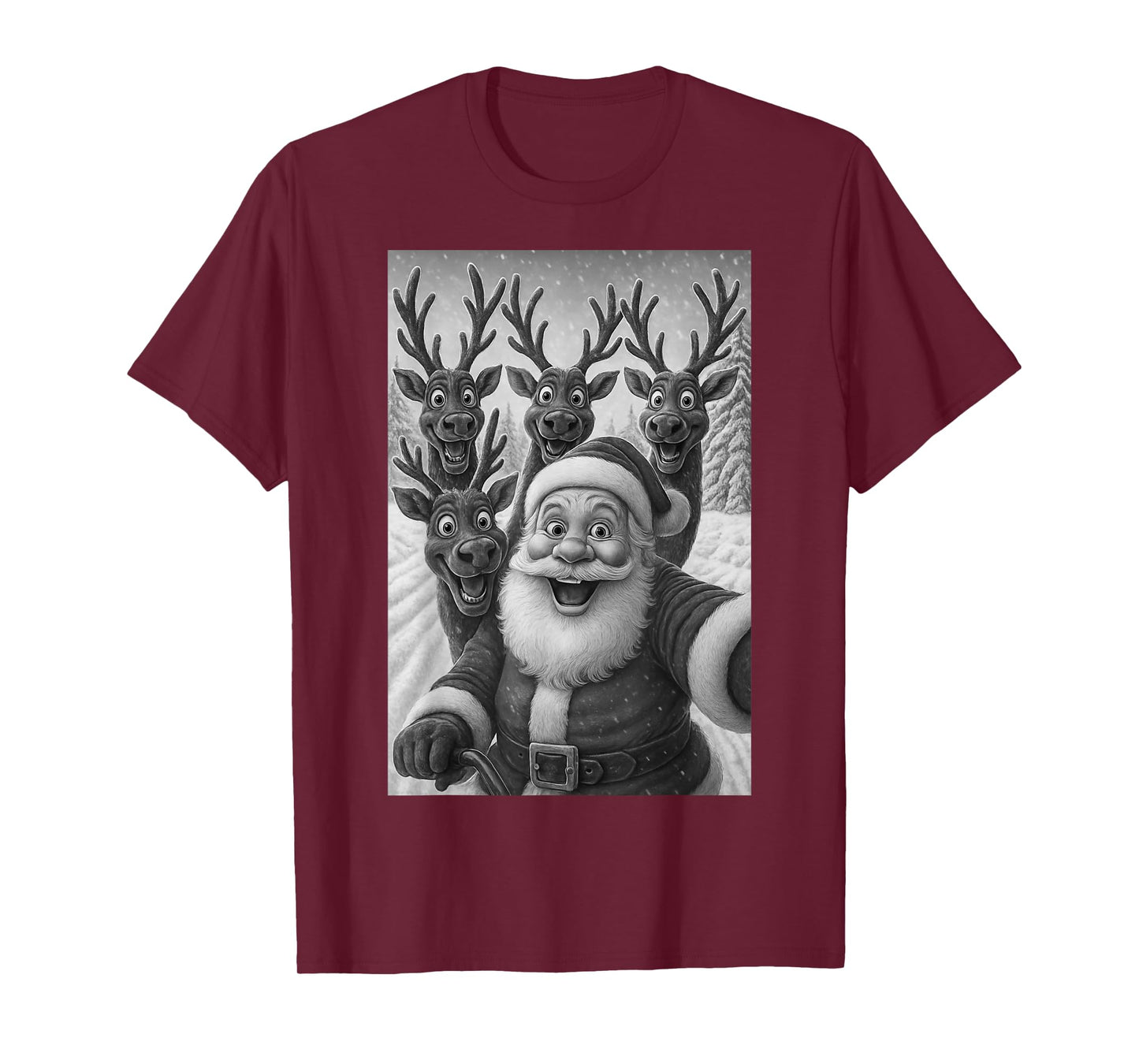 Funny Santa Selfie with Reindeer Christmas T-Shirt
