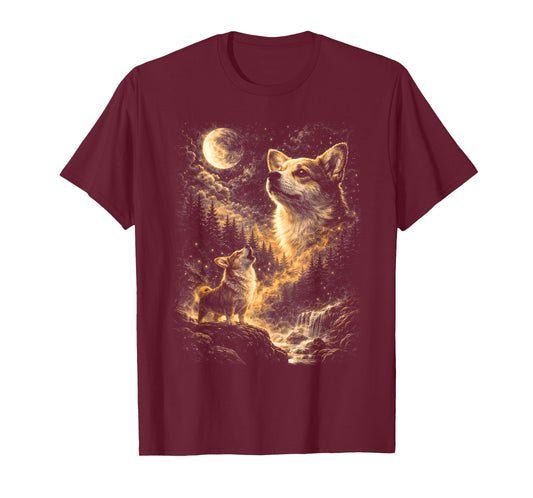 Corgi Howling to The Moon Vintage 90s Moon Animals Corgi Mom T-Shirt