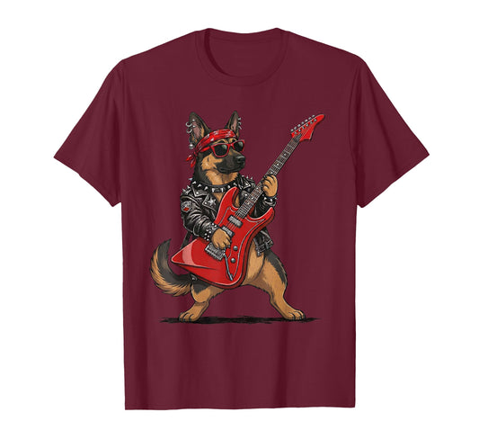 German Shepherd Dog Rock and Roll Playing Guitar Rockstar T-Shirt