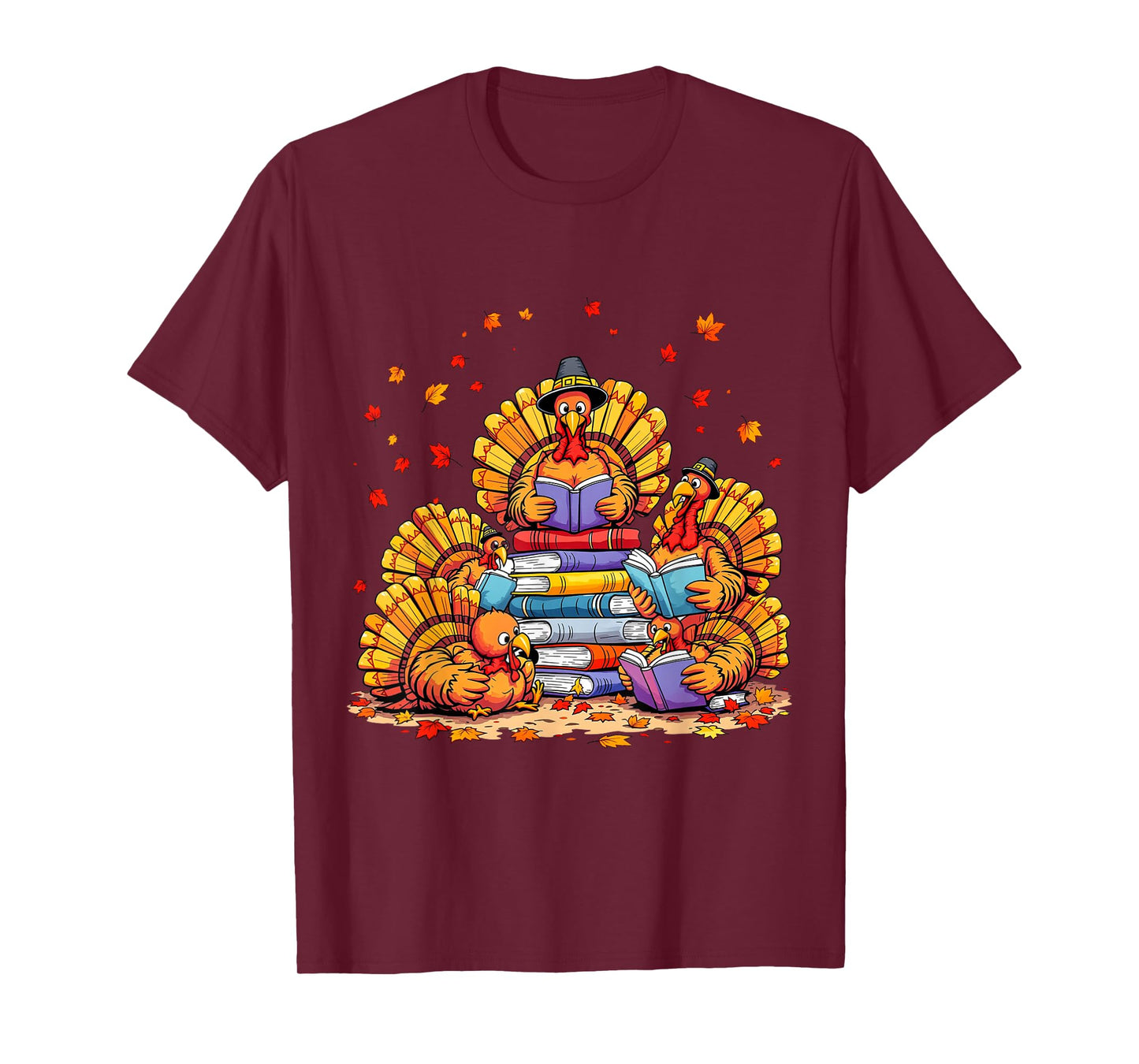 Turkey Reading Books Fall Thanksgiving Teacher Book Lovers T-Shirt