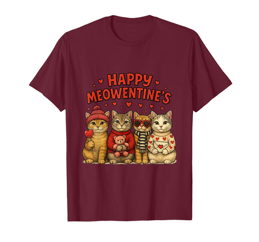 Happy Meowentines Cute Valentine Cats Love Women Men T-Shirt