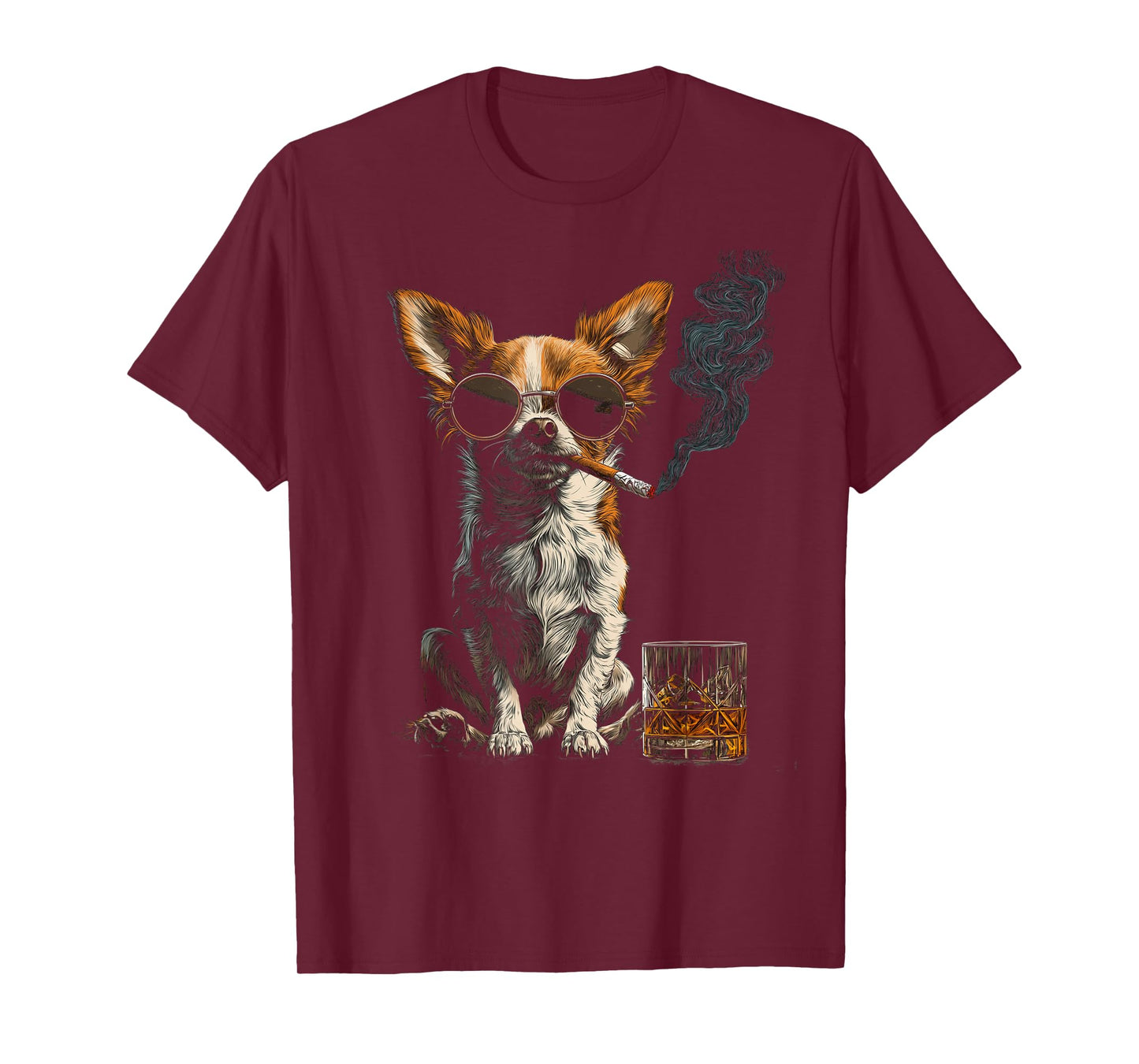 Chihuahua Smoking Cigarette Whisky Lover Funny Dog T-Shirt