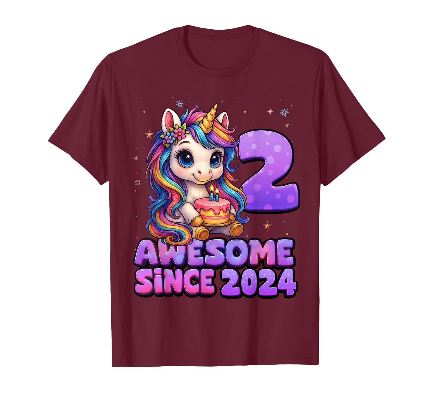 2 Year Old Girl Awesome Since 2024 Unicorn 2nd Birthday Girl T-Shirt