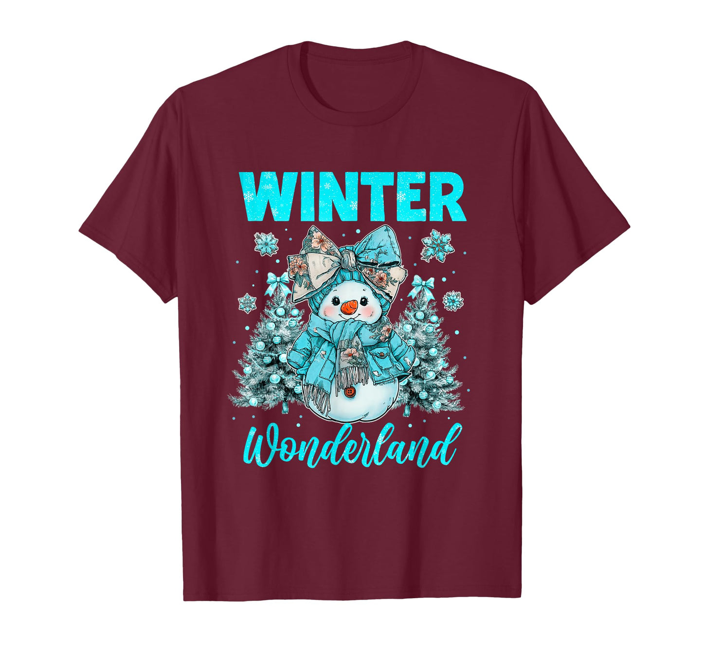 Winter Wonderland Cute Coquette Bow Snowman Xmas Girly T-Shirt