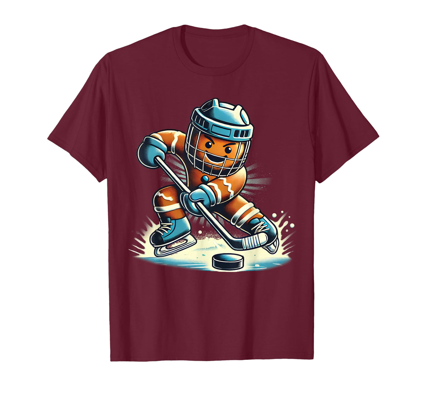 Funny Santa Playing Ice Hockey Fan Players Sport Gingerbread T-Shirt