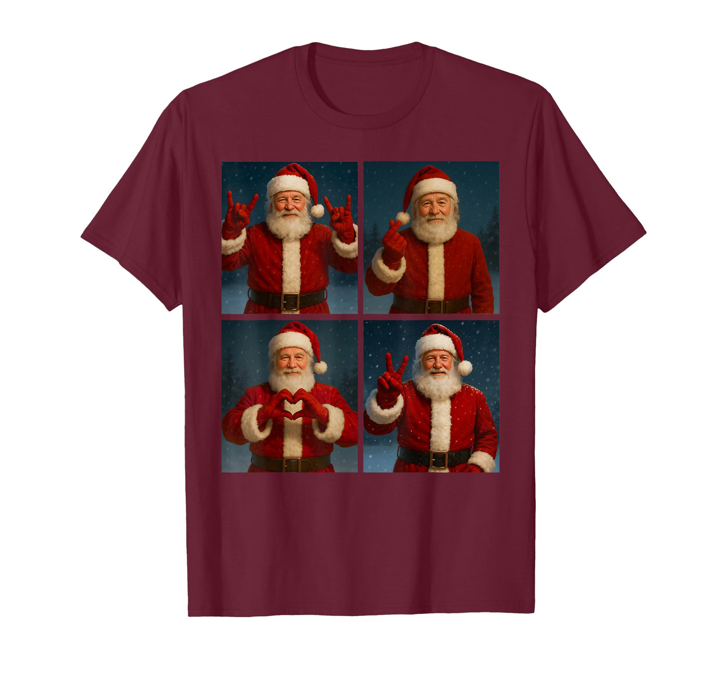 Funny Santa Claus Heart and Peace Sign Retro Christmas Xmas T-Shirt