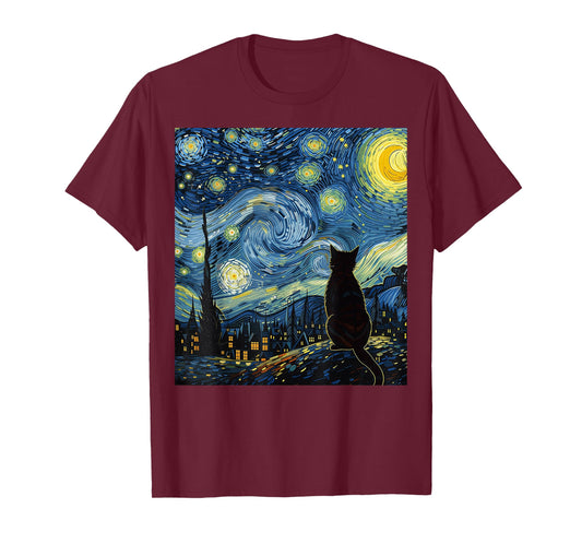 Cat Starry Night Van Gogh Cat for Cat Lover Cat Mom Cat Dad T-Shirt