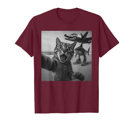 Cat Selfie Shark Crocodile Italian Brainrot Meme Men Women T-Shirt