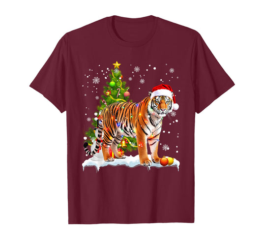 Cute Tiger Christmas Light Funny Tiger Lover Xmas T-Shirt