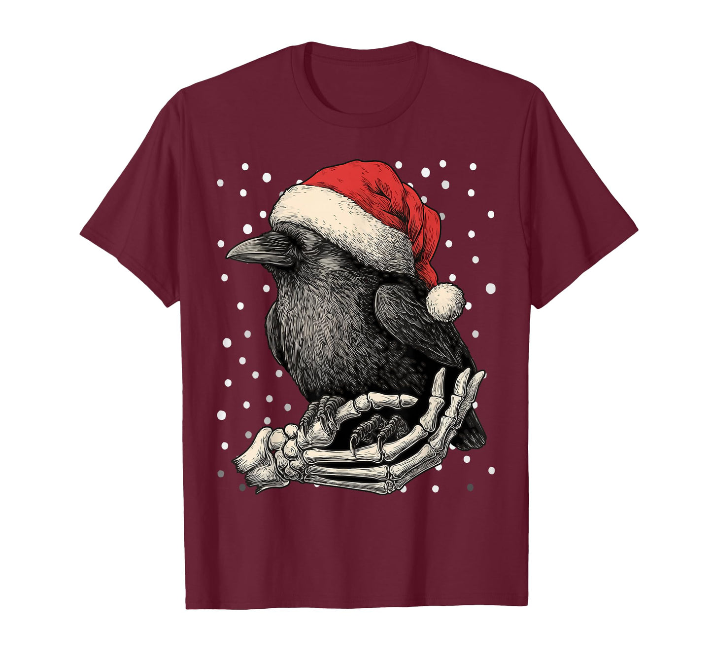 Goth Christmas Crow Santa Hat Skeleton Hand Gothic Animal T-Shirt