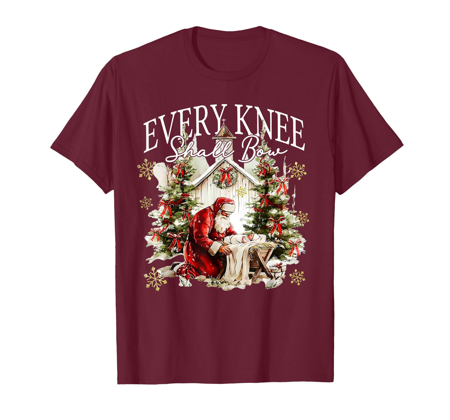 Every Knee Shall Bow Jesus Birth Christian Santa Christmas T-Shirt