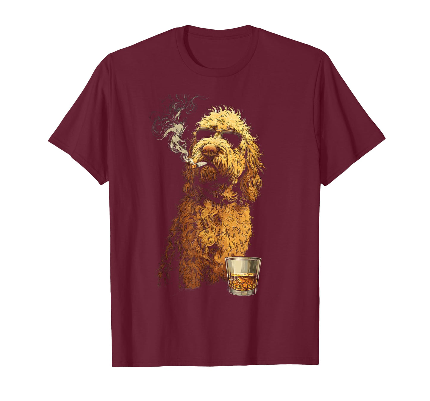 Goldendoodle Smoking Cigarette Whisky Lover Funny Doodle Dog T-Shirt