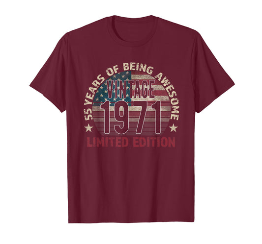 55th Birthday Gift Men Vintage Born 1971 Turning 55 Year Old T-Shirt