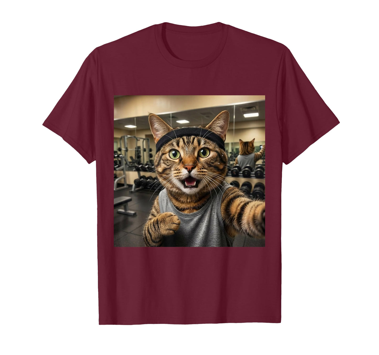 Cat Selfie Funny Gym Fitness Humor Workout Lover Style T-Shirt