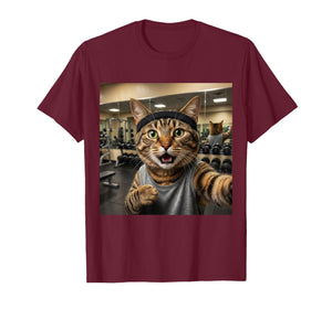 Cat Selfie Funny Gym Fitness Humor Workout Lover Style T-Shirt